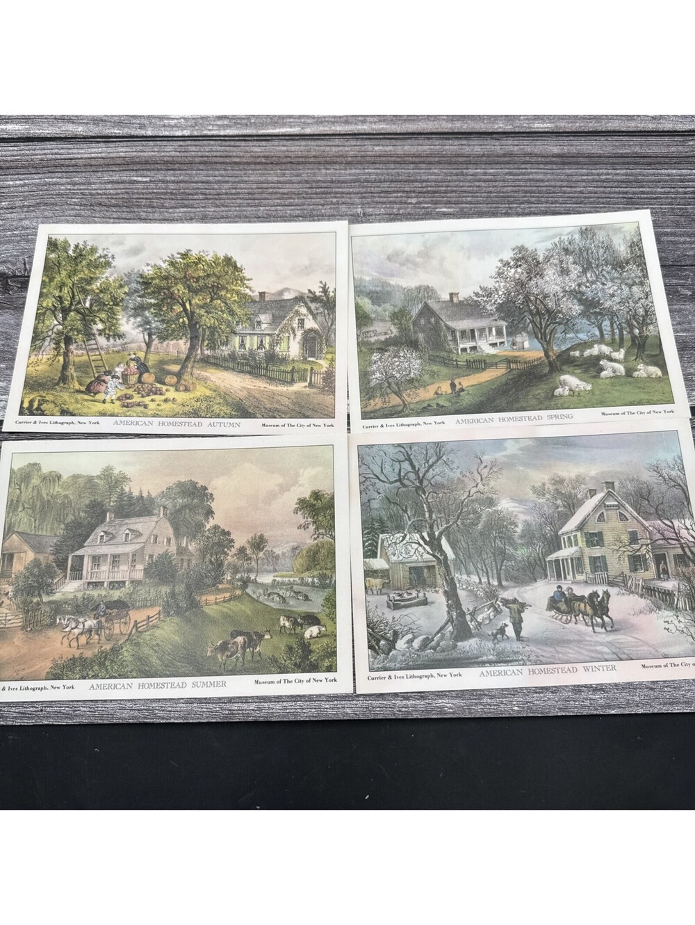 Currier and Ives Lithographs "American Homestead" Four Seasons Series set of 4